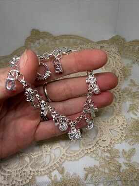 925 Sterling Silver Charm Bracelet | CZ Accents | Luxe Charm Story Bracelet